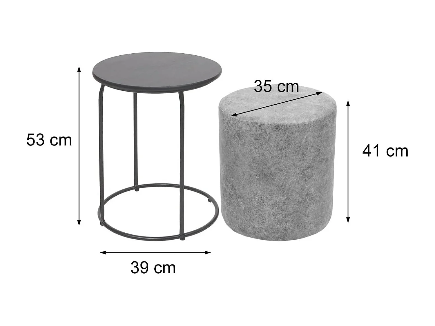 Set table-tabouret table d'appoint métal argentée 46 x 45 x 58 cm 04_0007478