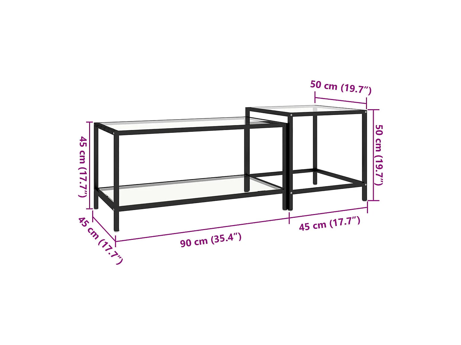 Lot de 2 tables 90 x 45 x 45 cm DEC032747