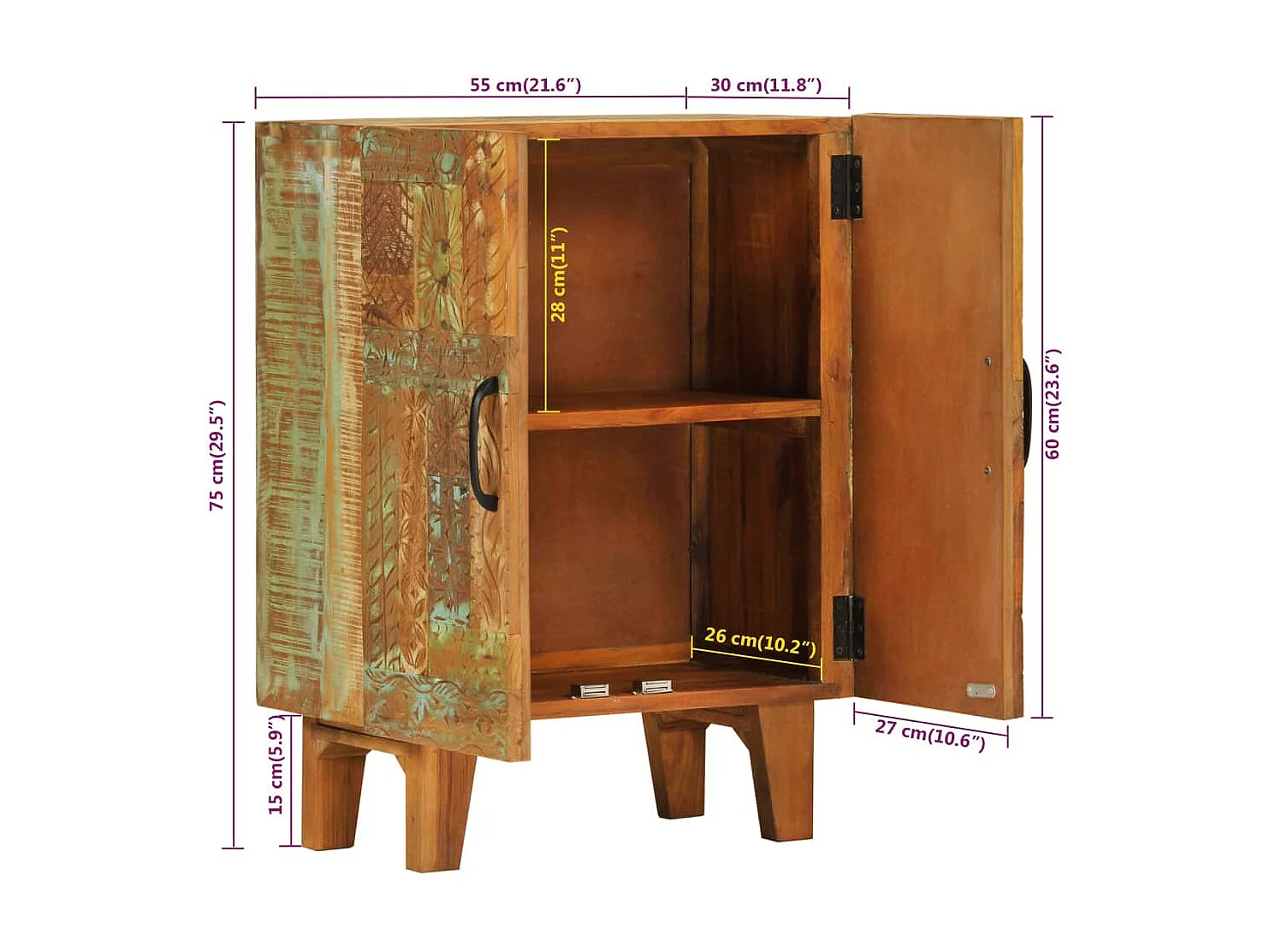 meuble d'appoint sculpté bois marron 55 x 30 x 75 cm DEC031228