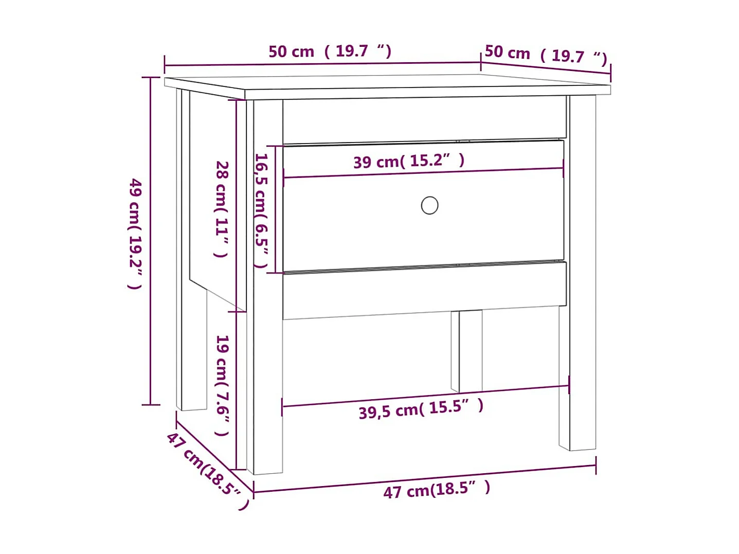 Table d'appoint chevet avec bois marron 50 x 50 x 49 cm DEC032499