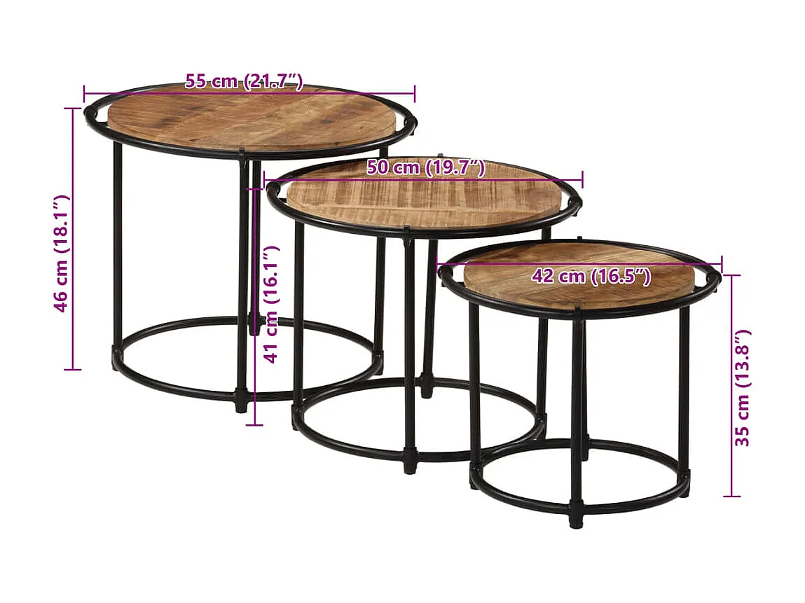 Lot de 3 tables bois marron 55 x 55 x 46 cm DEC032701