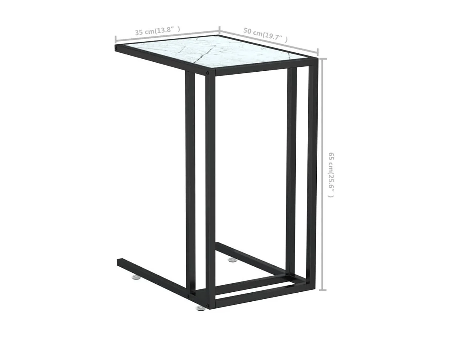 Table d'appoint table d'ordinateur verre blanche 50 x 35 x 65 cm DEC032509