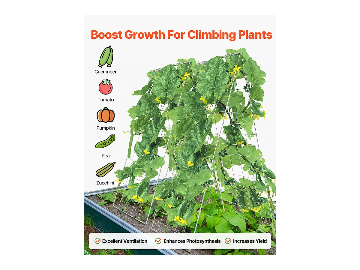 Treillis pour Concombres SucceBuy Treillis à Concombre en Forme de A 89 x 140 cm, Support de Jardin en Métal Pliable