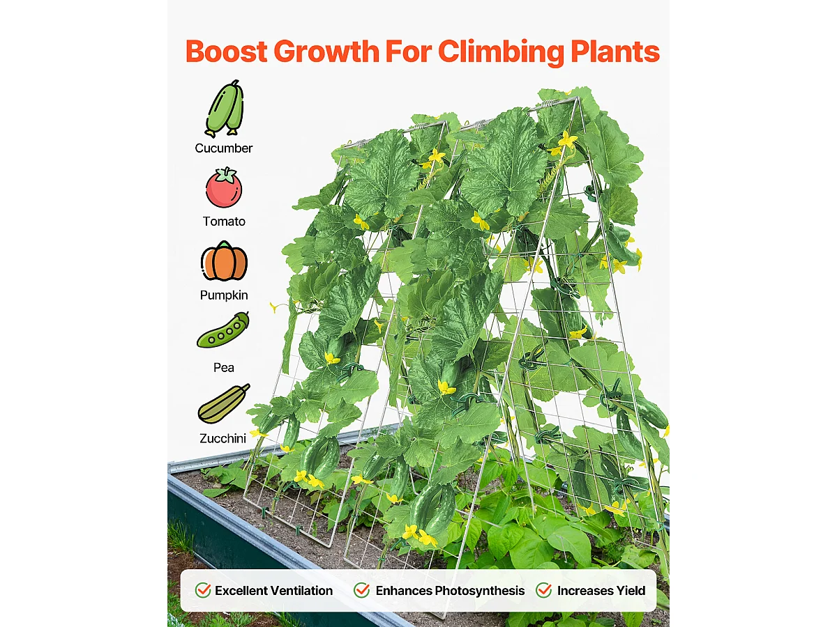 Treillis pour Concombres SucceBuy Treillis à Concombre en Forme de A 89 x 140 cm, Support de Jardin en Métal Pliable