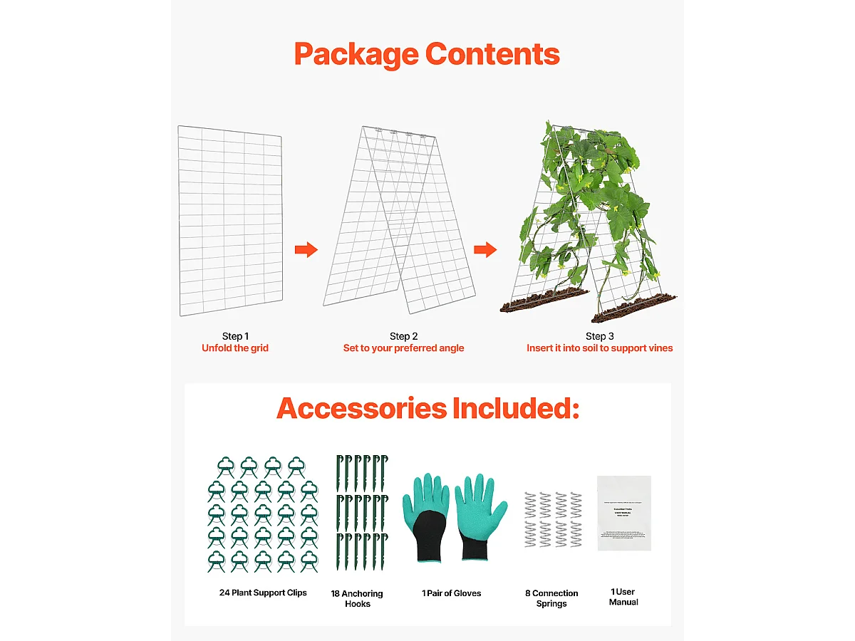 Treillis pour Concombres SucceBuy Treillis à Concombre en Forme de A 89 x 140 cm, Support de Jardin en Métal Pliable