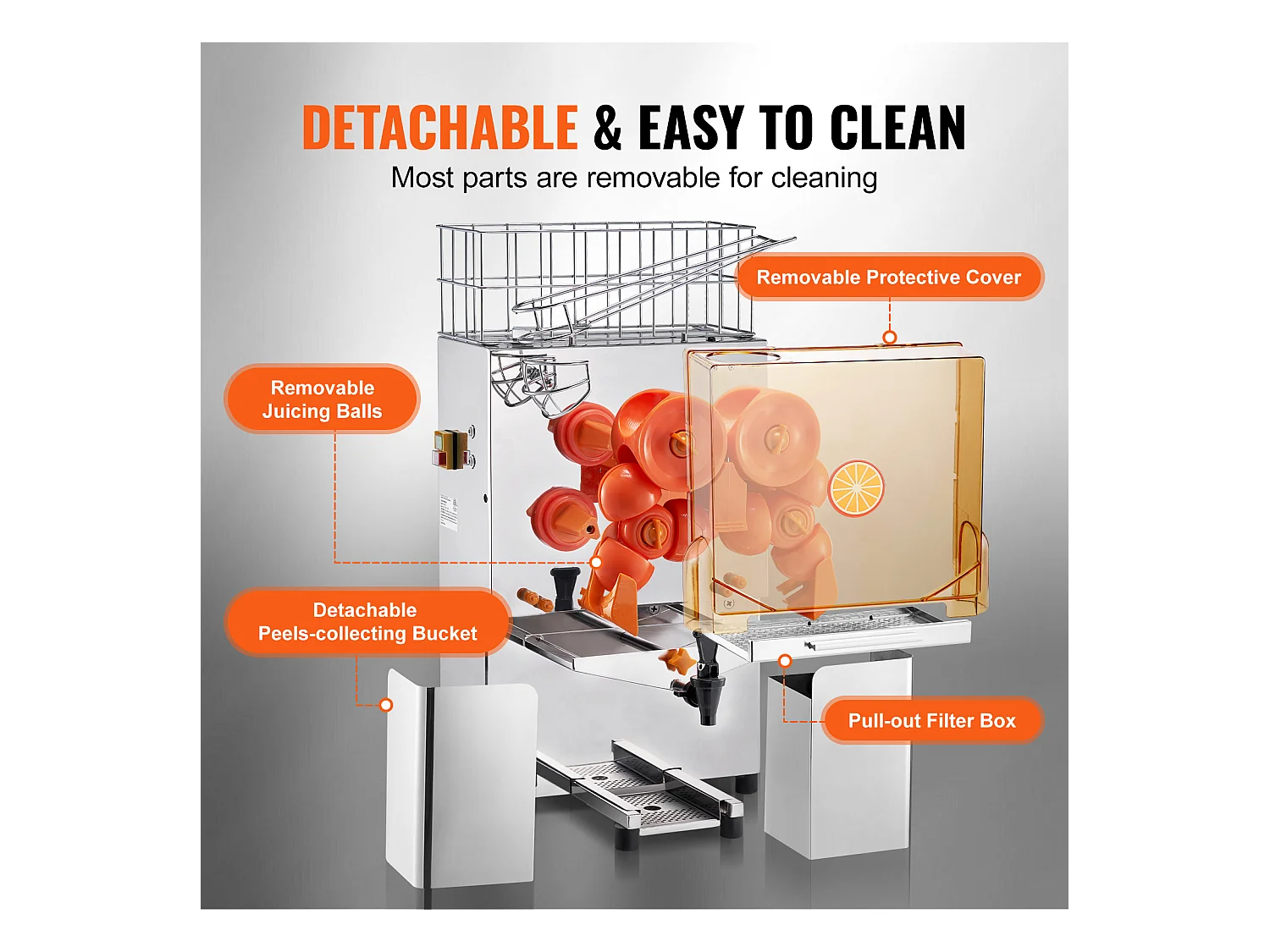 Presse-Agrumes SucceBuy Commercial 120 W avec Extracteur de Jus d'Orange et Robinet d'Eau, Presse 20 Oranges/Minute, Couvercle en PC