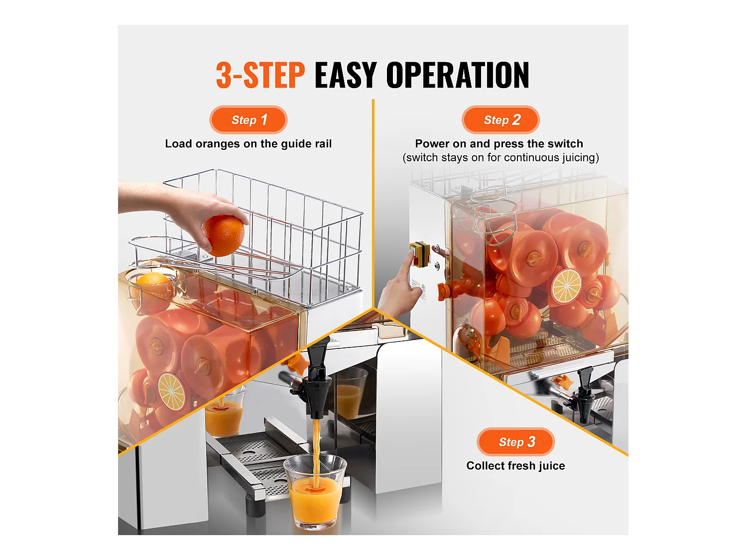 Presse-Agrumes SucceBuy Commercial 120 W avec Extracteur de Jus d'Orange et Robinet d'Eau, Presse 20 Oranges/Minute, Couvercle en PC