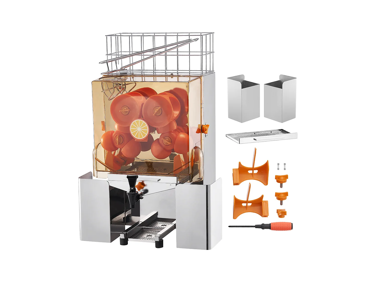 Presse-Agrumes SucceBuy Commercial 120 W avec Extracteur de Jus d'Orange et Robinet d'Eau, Presse 20 Oranges/Minute, Couvercle en PC