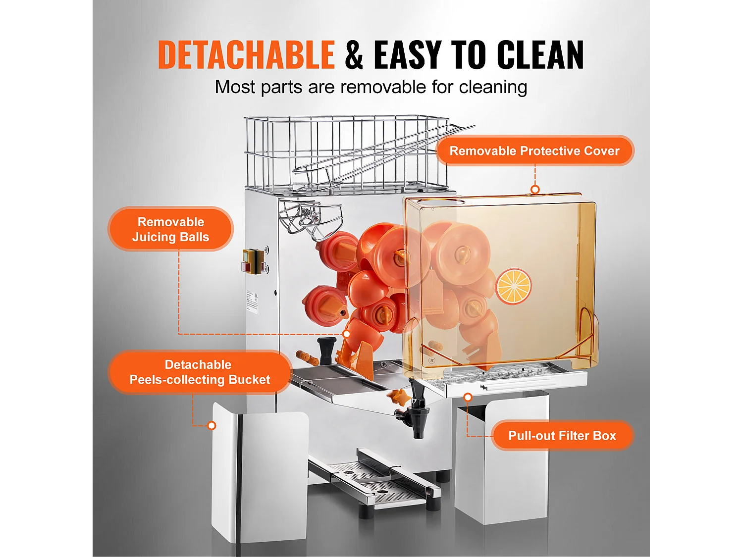 Presse-Agrumes SucceBuy Commercial 120 W avec Extracteur de Jus d'Orange et Robinet d'Eau, Presse 20 Oranges/Minute, Couvercle en PC