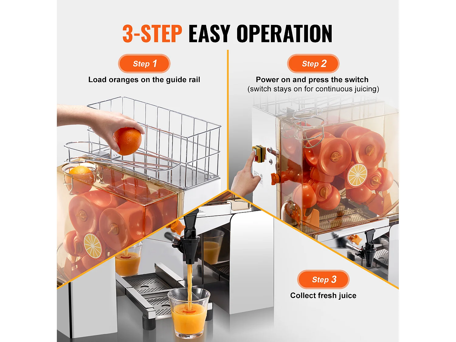 Presse-Agrumes SucceBuy Commercial 120 W avec Extracteur de Jus d'Orange et Robinet d'Eau, Presse 20 Oranges/Minute, Couvercle en PC