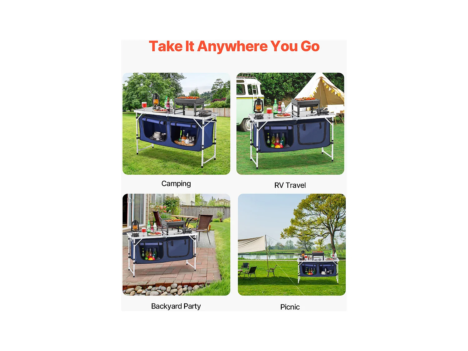 Cuisine de Camping, SucceBuy Table de Cuisine de Camping - Station de Cuisson Portable Pliante, 3 Hauteurs Réglables