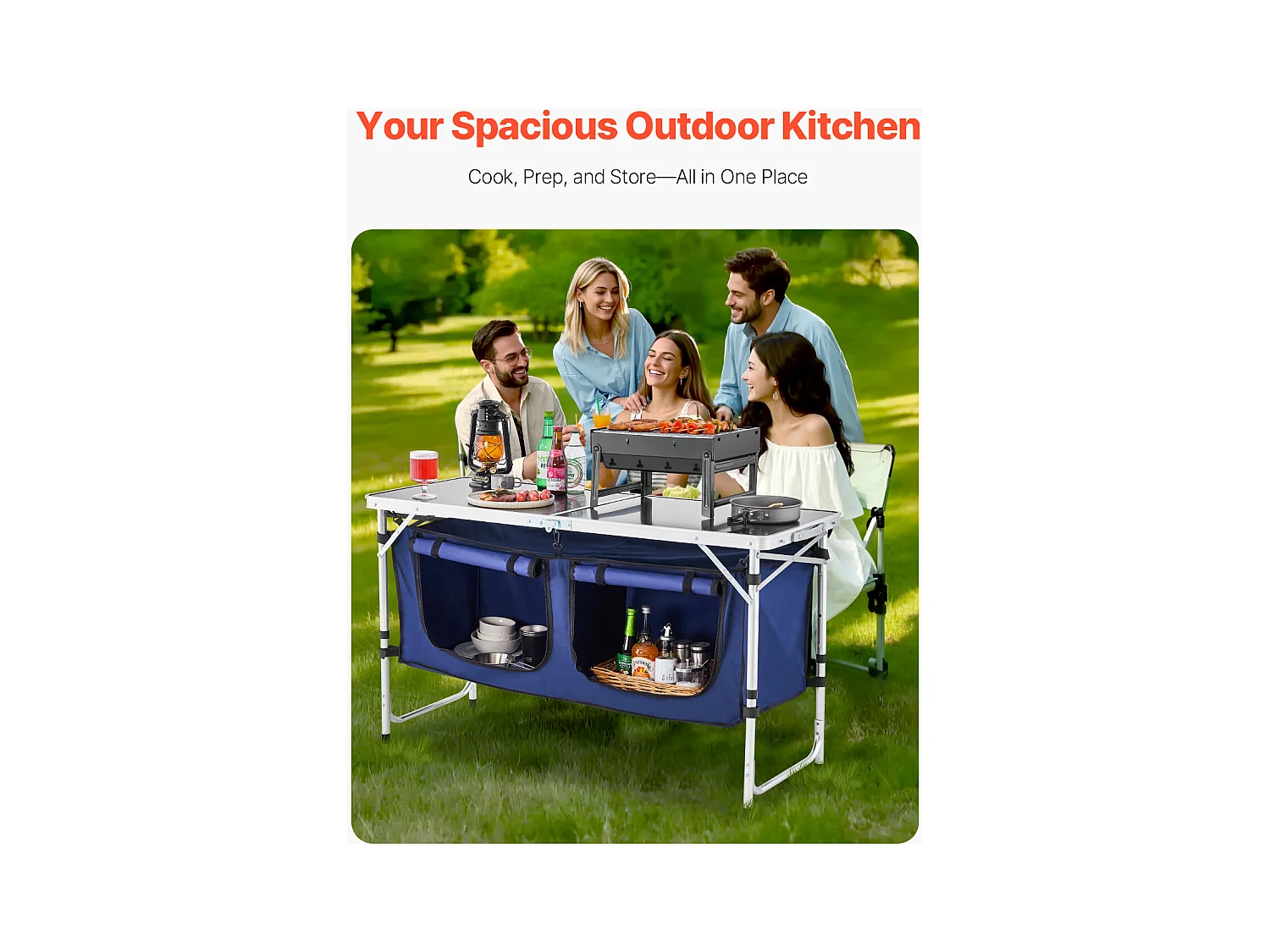 Cuisine de Camping, SucceBuy Table de Cuisine de Camping - Station de Cuisson Portable Pliante, 3 Hauteurs Réglables