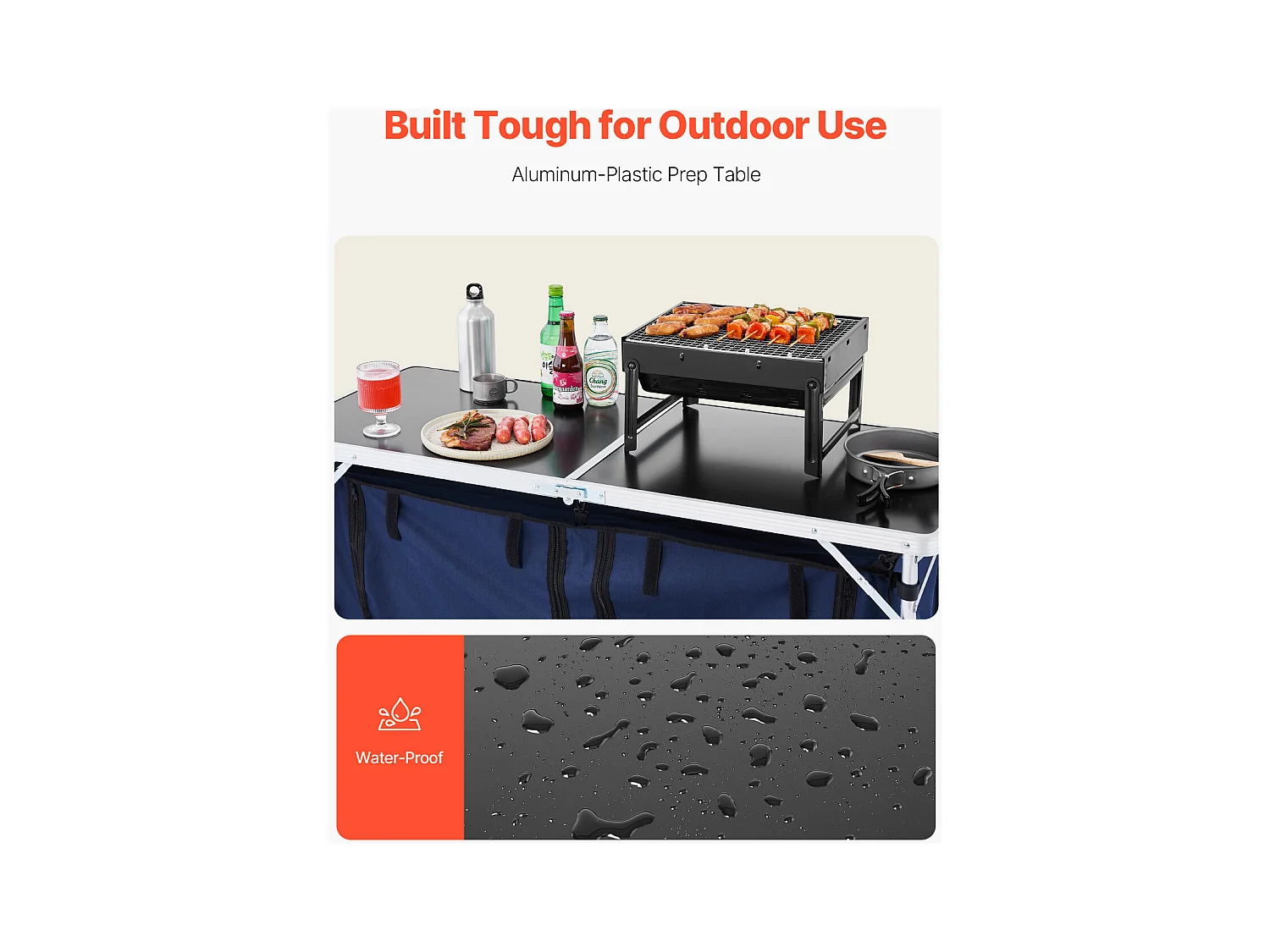 Cuisine de Camping, SucceBuy Table de Cuisine de Camping - Station de Cuisson Portable Pliante, 3 Hauteurs Réglables