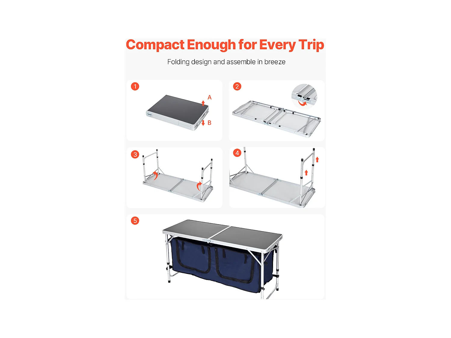 Cuisine de Camping, SucceBuy Table de Cuisine de Camping - Station de Cuisson Portable Pliante, 3 Hauteurs Réglables