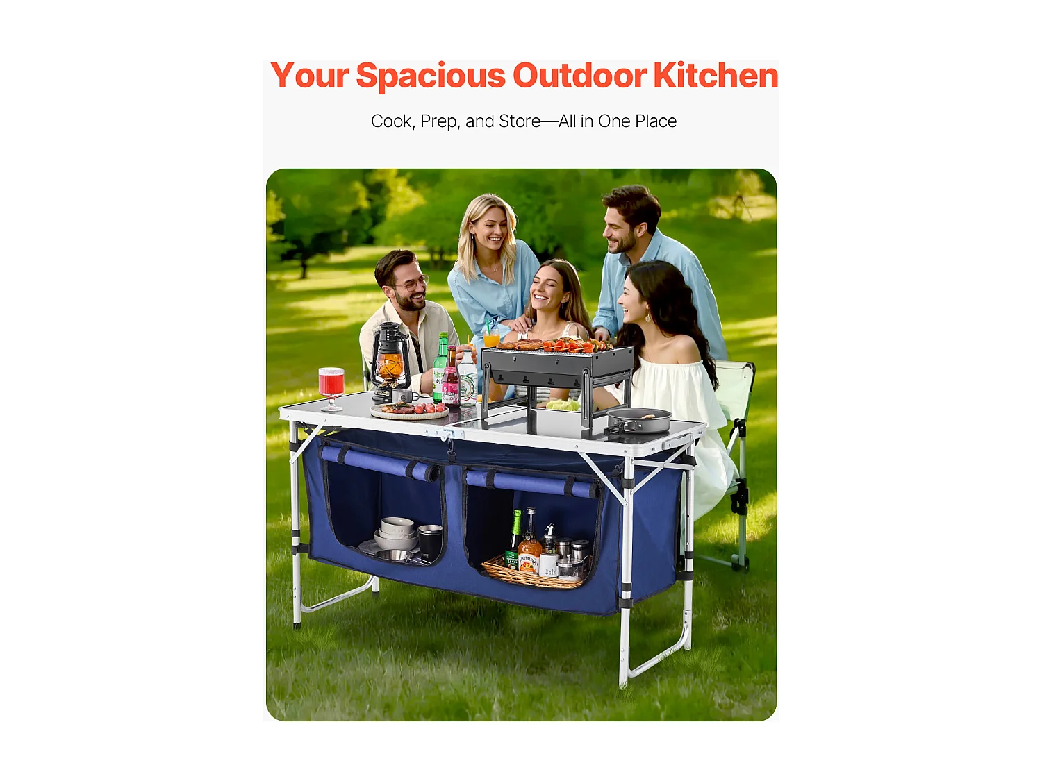 Cuisine de Camping, SucceBuy Table de Cuisine de Camping - Station de Cuisson Portable Pliante, 3 Hauteurs Réglables