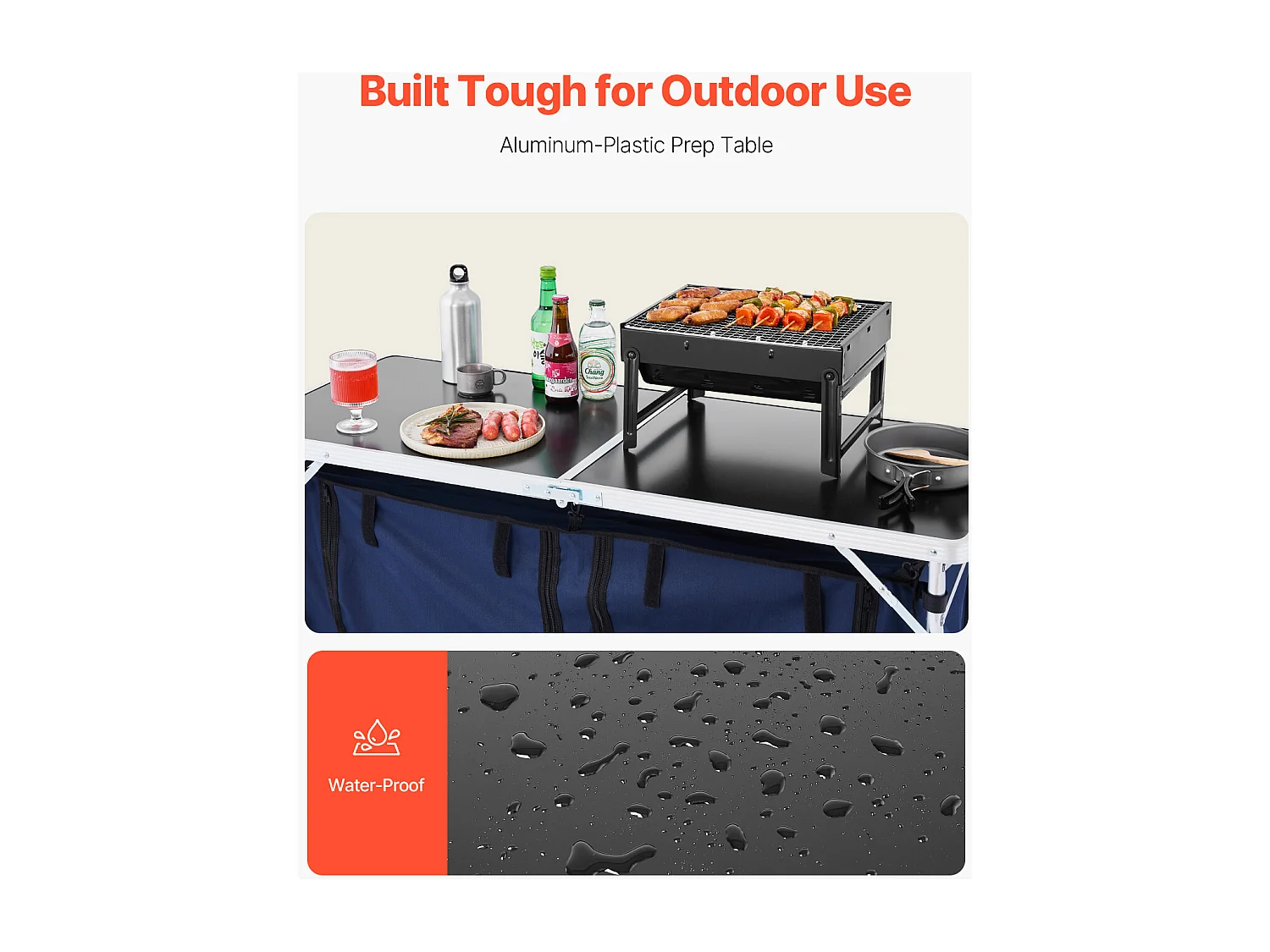 Cuisine de Camping, SucceBuy Table de Cuisine de Camping - Station de Cuisson Portable Pliante, 3 Hauteurs Réglables