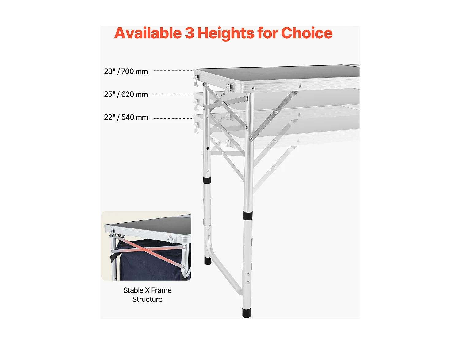 Cuisine de Camping, SucceBuy Table de Cuisine de Camping - Station de Cuisson Portable Pliante, 3 Hauteurs Réglables
