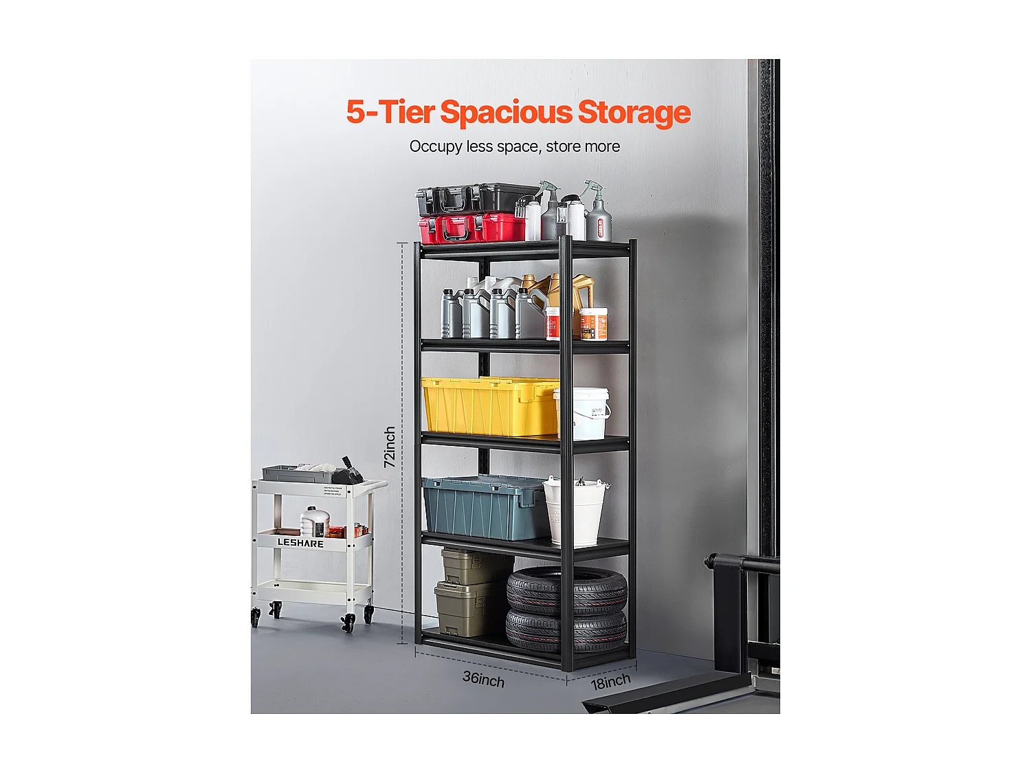 Étagère Métallique Garage SucceBuy Étagère de Rangement de Garage à 5 Niveaux, 46 cm P x 91 cm L x 183 cm H