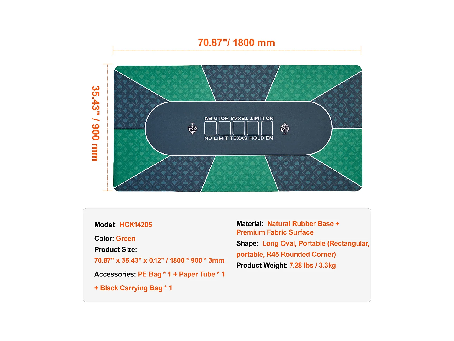 Table de Poker, SucceBuy Plateau de Table de Poker 180 x 90 cm, 6 à 8 Joueurs, Plateau de Table de Poker Rectangulaire de Transport pour Jeux de Poker, Vert