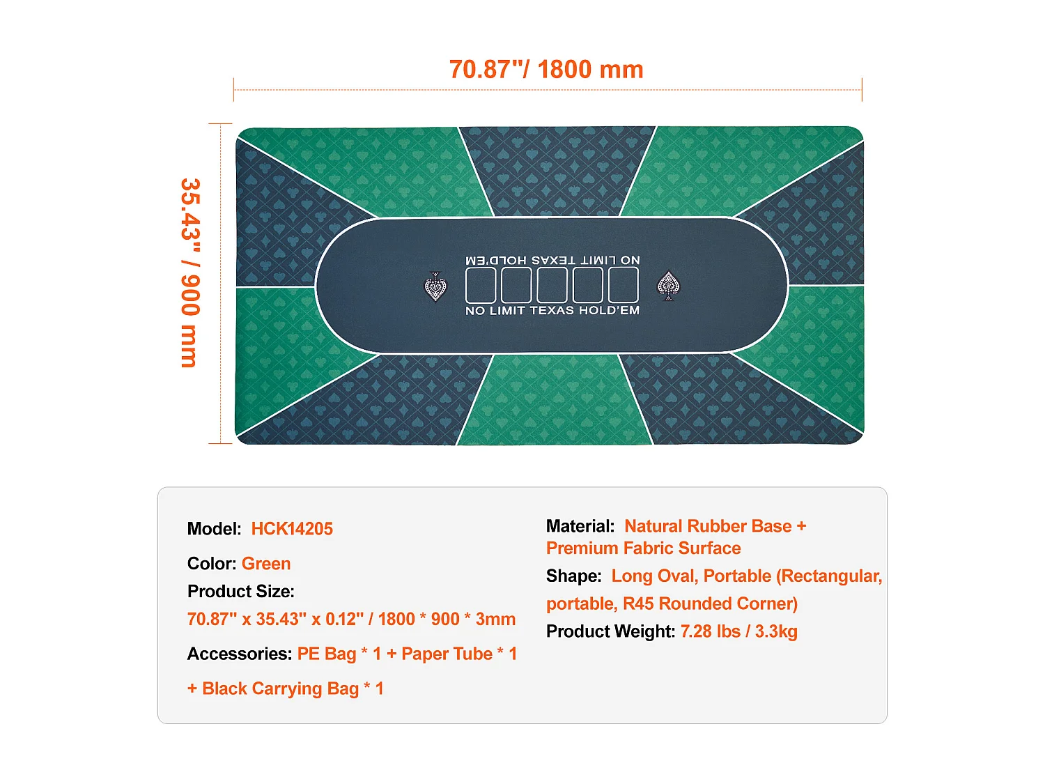 Table de Poker, SucceBuy Plateau de Table de Poker 180 x 90 cm, 6 à 8 Joueurs, Plateau de Table de Poker Rectangulaire de Transport pour Jeux de Poker, Vert