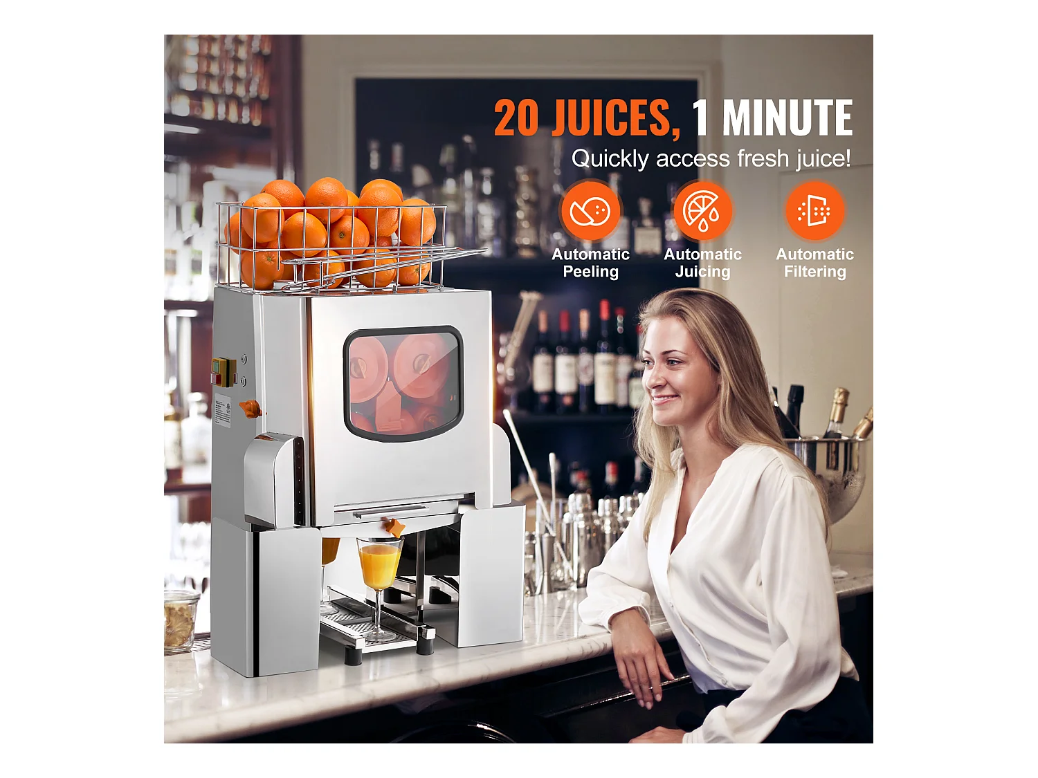 Presse-Agrumes SucceBuy Extracteur de Jus d'Orange Commercial 120 W, Presse-Agrumes en Acier Inoxydable avec Boîte à Filtre Extractible