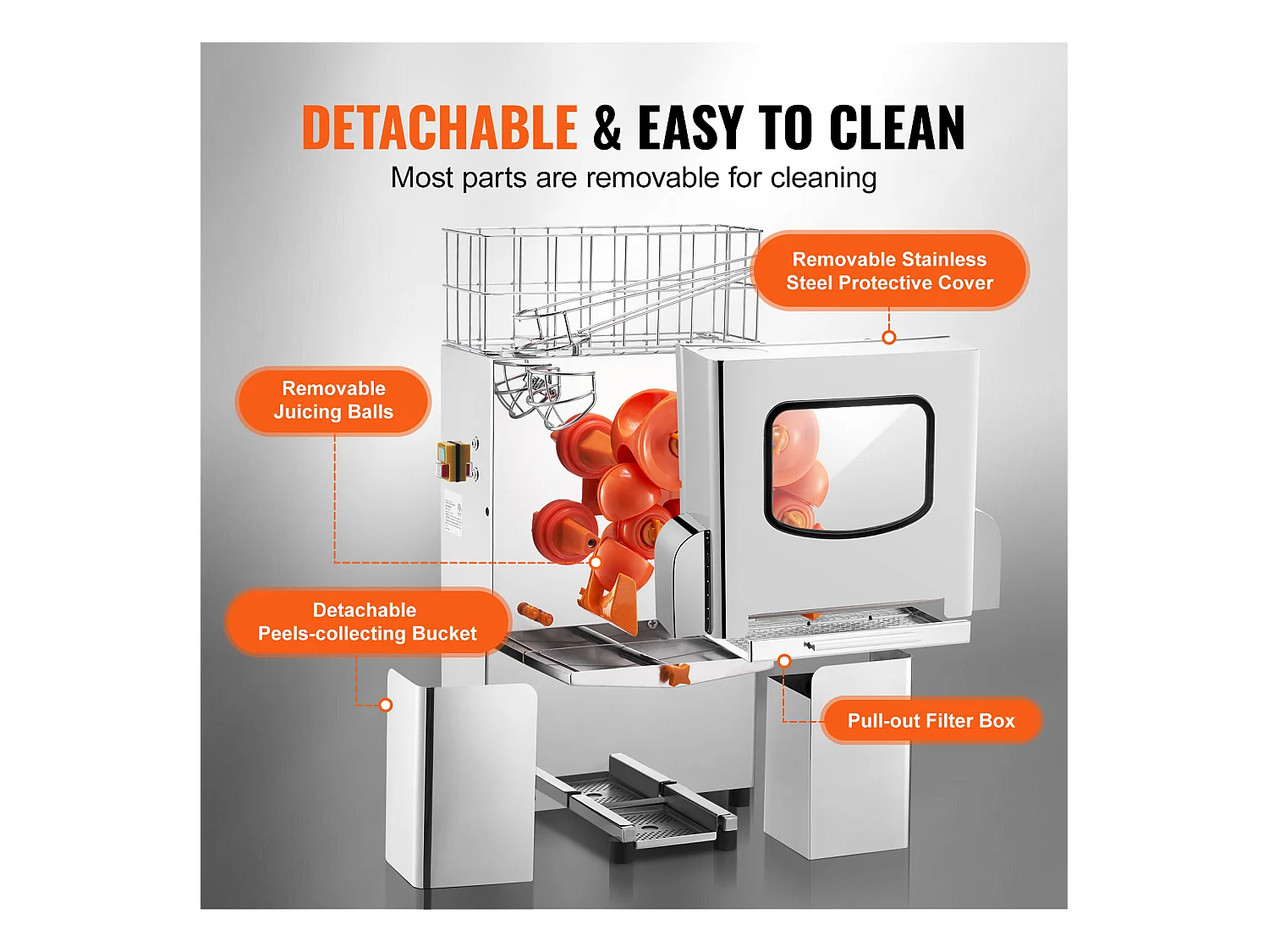 Presse-Agrumes SucceBuy Extracteur de Jus d'Orange Commercial 120 W, Presse-Agrumes en Acier Inoxydable avec Boîte à Filtre Extractible