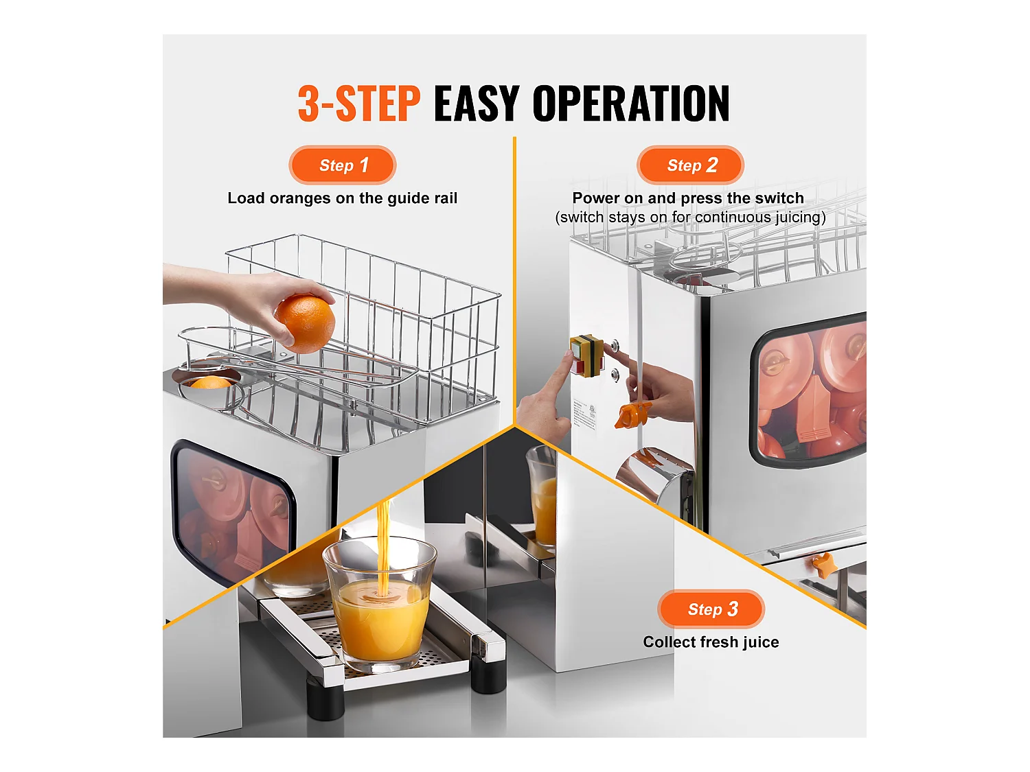 Presse-Agrumes SucceBuy Extracteur de Jus d'Orange Commercial 120 W, Presse-Agrumes en Acier Inoxydable avec Boîte à Filtre Extractible