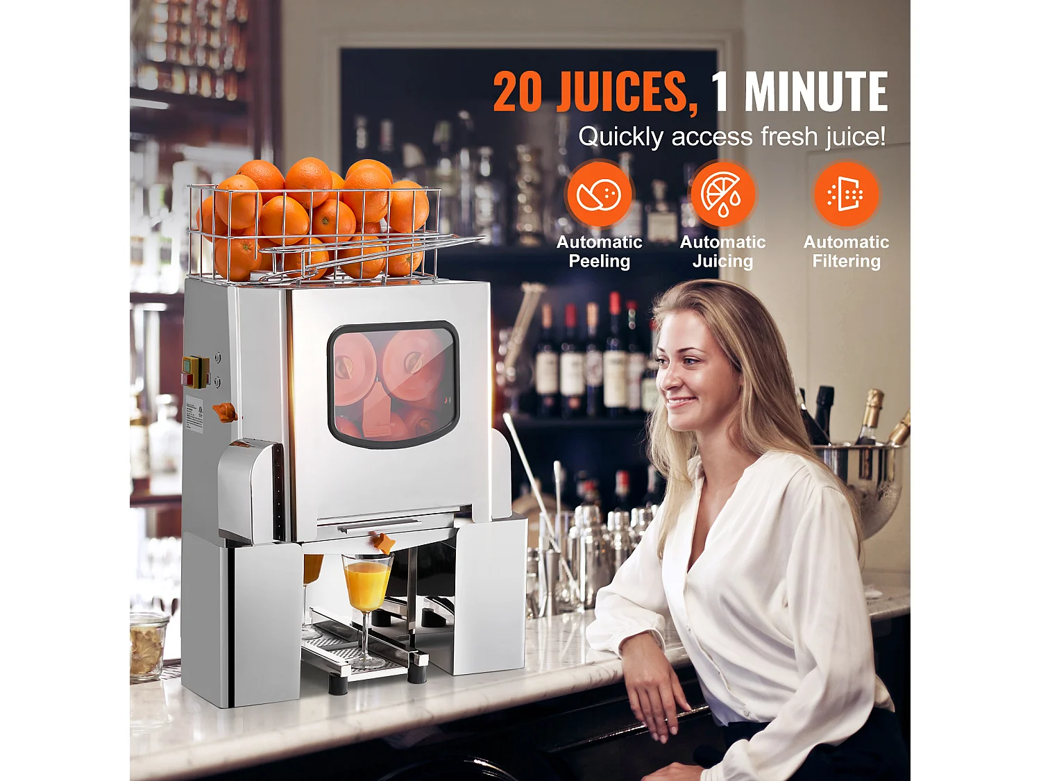 Presse-Agrumes SucceBuy Extracteur de Jus d'Orange Commercial 120 W, Presse-Agrumes en Acier Inoxydable avec Boîte à Filtre Extractible