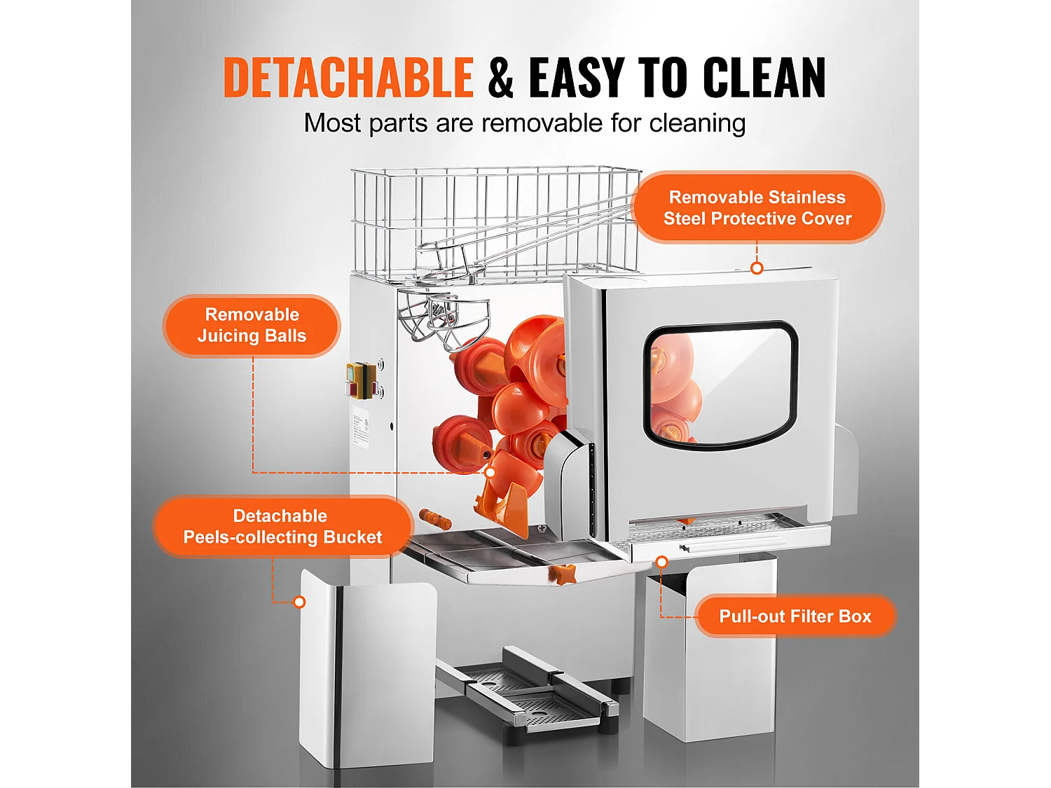 Presse-Agrumes SucceBuy Extracteur de Jus d'Orange Commercial 120 W, Presse-Agrumes en Acier Inoxydable avec Boîte à Filtre Extractible