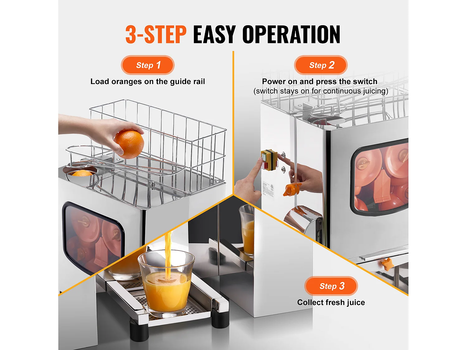 Presse-Agrumes SucceBuy Extracteur de Jus d'Orange Commercial 120 W, Presse-Agrumes en Acier Inoxydable avec Boîte à Filtre Extractible