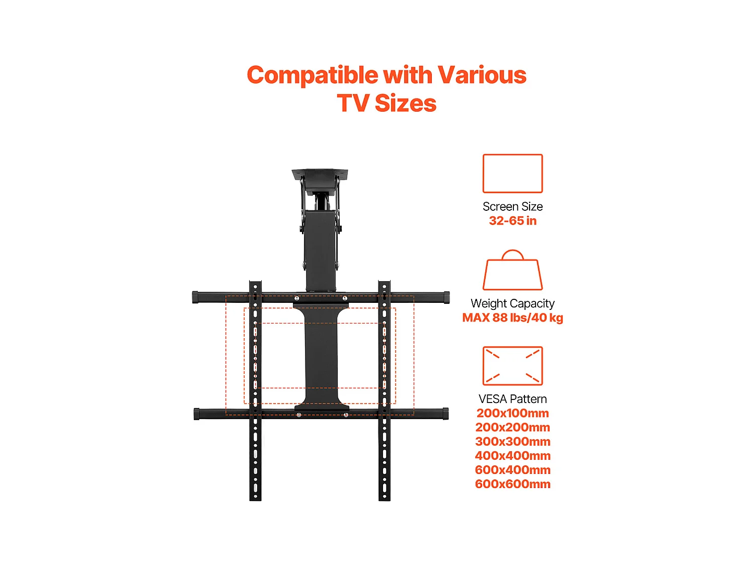 TV-Muurbeugel SucceBuy Gemotoriseerde Plafondbeugel - Elektrisch Klapbaar voor 81-165cm Schermen