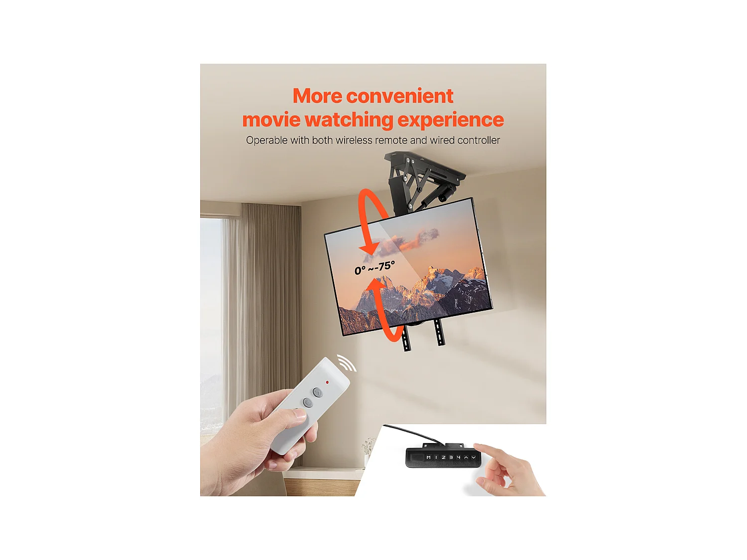 TV-Muurbeugel SucceBuy Gemotoriseerde Plafondbeugel - Elektrisch Klapbaar voor 81-165cm Schermen