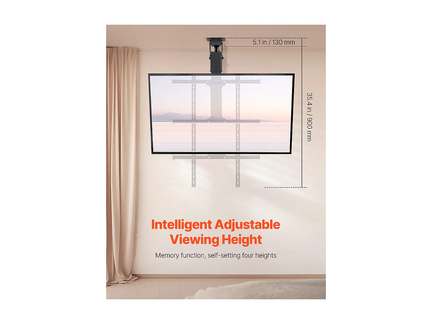 Support TV Murale SucceBuy Plafond Motorisé TV Mount-Flip Électrique vers le Bas pour 81-165 cm l'Écran