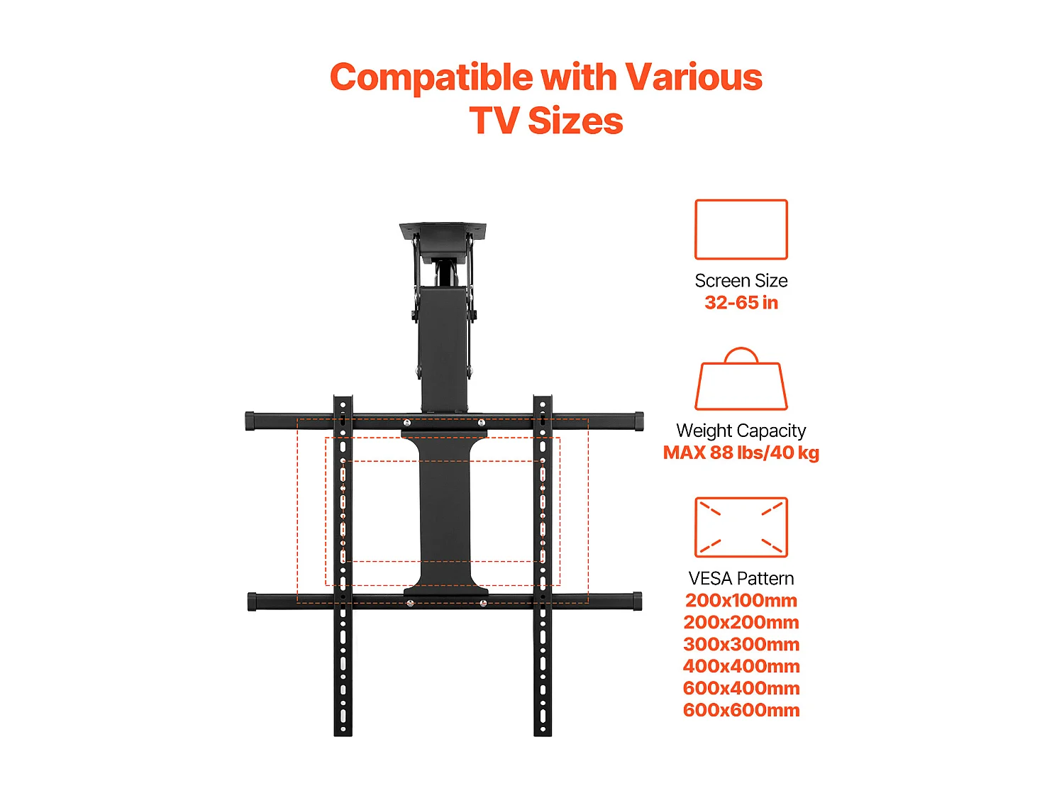 Support TV Murale SucceBuy Plafond Motorisé TV Mount-Flip Électrique vers le Bas pour 81-165 cm l'Écran