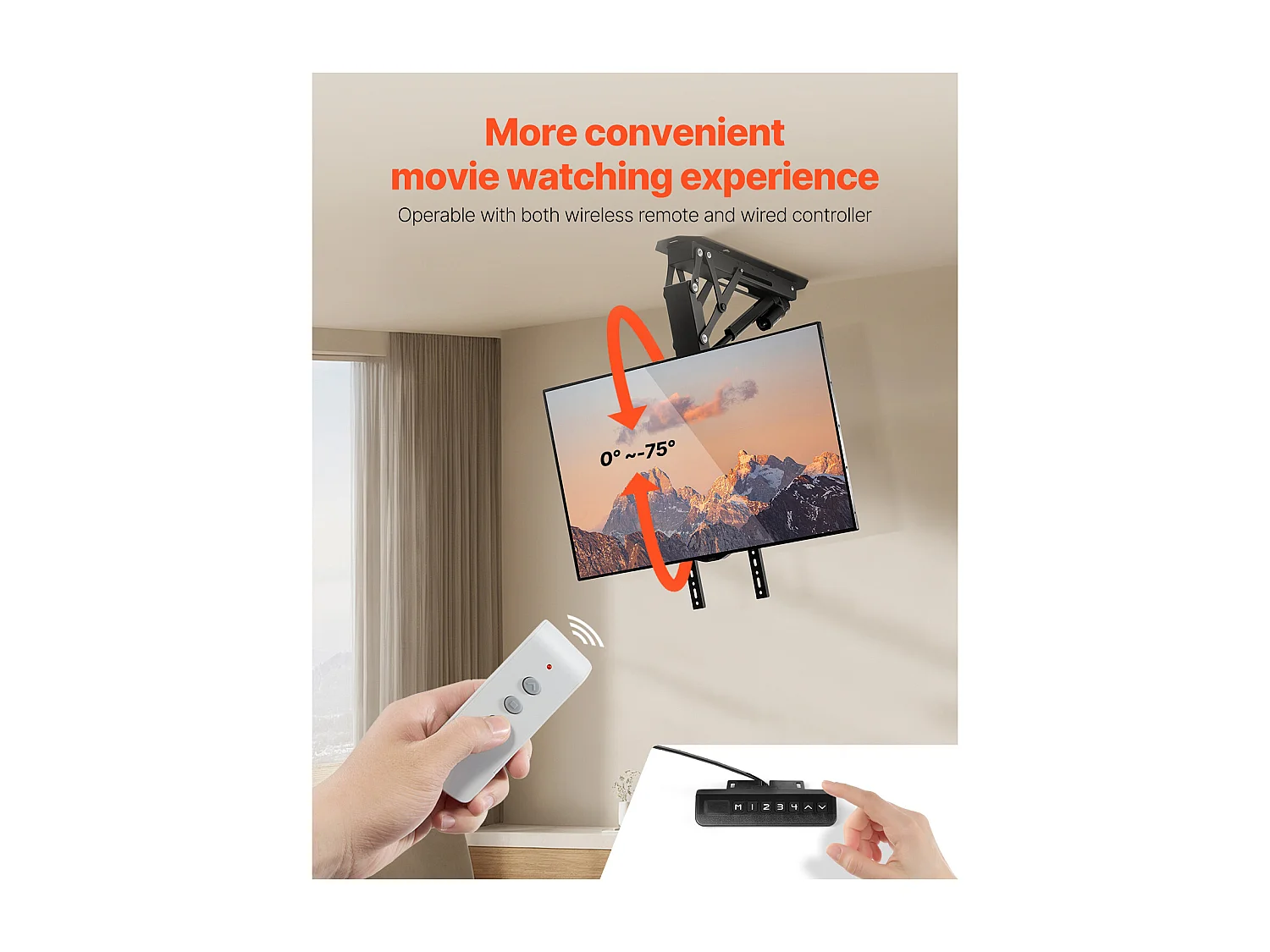 Support TV Murale SucceBuy Plafond Motorisé TV Mount-Flip Électrique vers le Bas pour 81-165 cm l'Écran