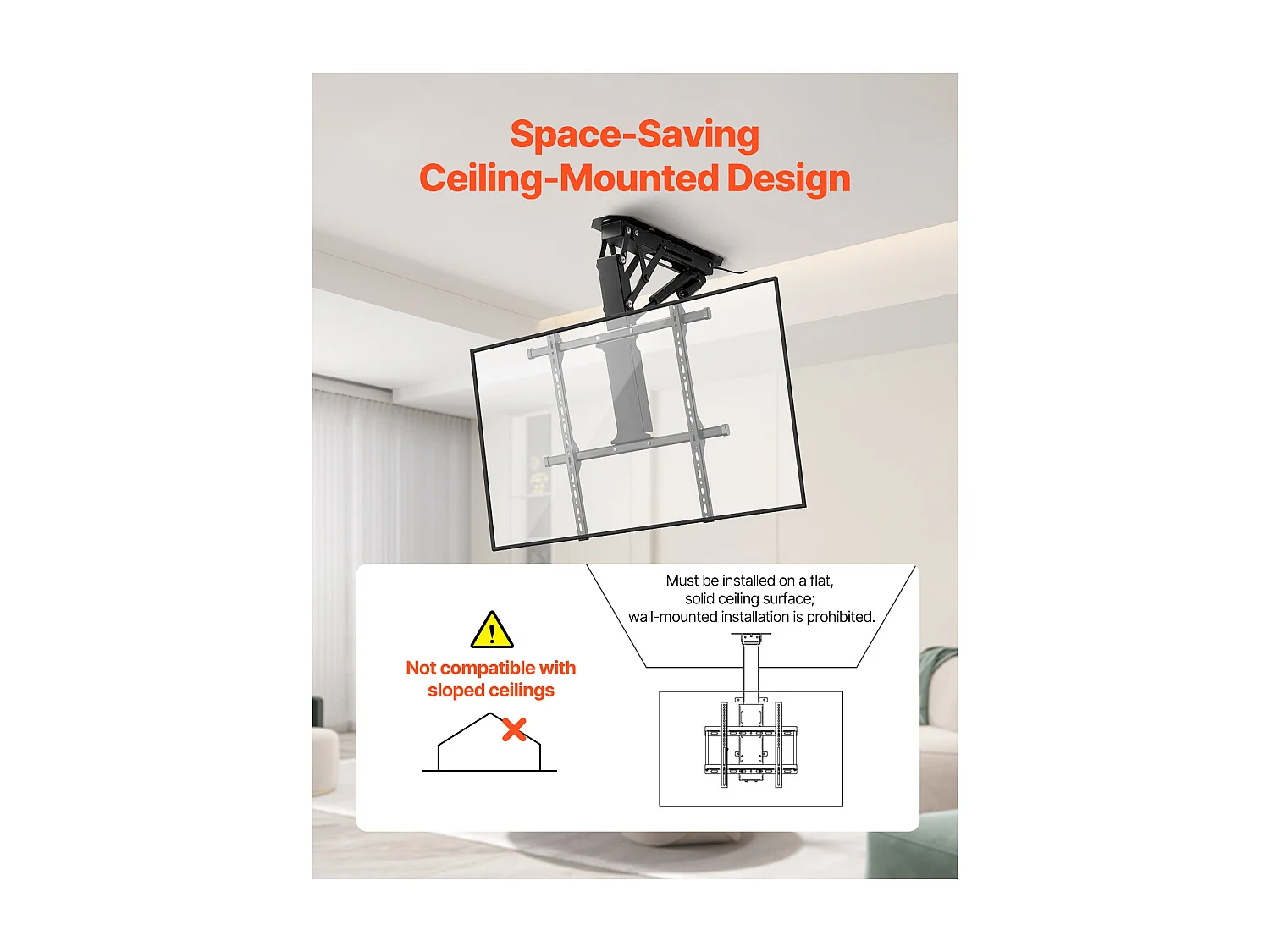 Support TV Murale SucceBuy Plafond Motorisé TV Mount-Flip Électrique vers le Bas pour 81-165 cm l'Écran