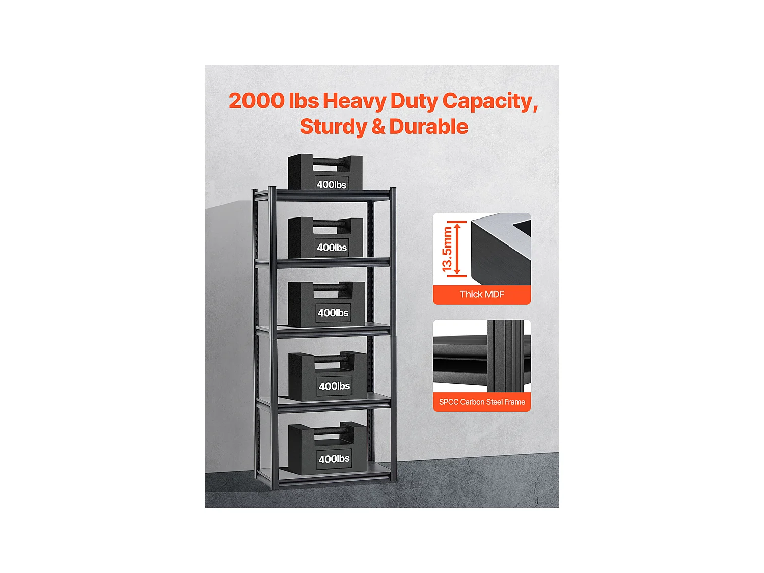 Étagère Métallique Garage SucceBuy Étagères de Rangement 41 cm P x 81 cm L x 183 cm H, Étagère de Garage à 5 Niveaux