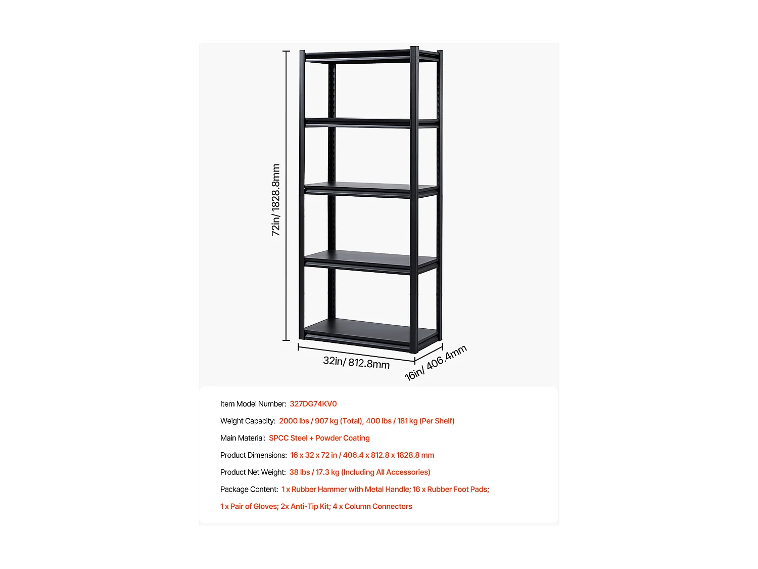 Scaffalature Metalliche per Garage SucceBuy Scaffali per Garage a 5 Ripiani, 41 cm P x 81 cm L x 183 cm A