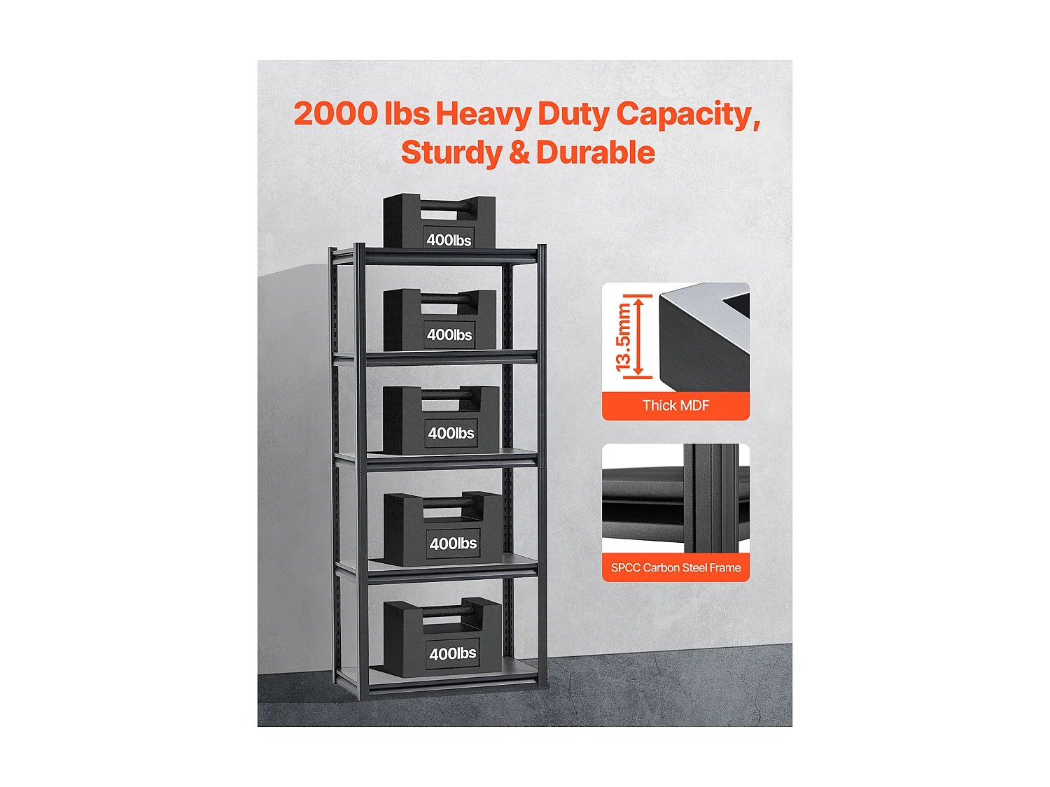 Scaffalature Metalliche per Garage SucceBuy Scaffali per Garage a 5 Ripiani, 41 cm P x 81 cm L x 183 cm A