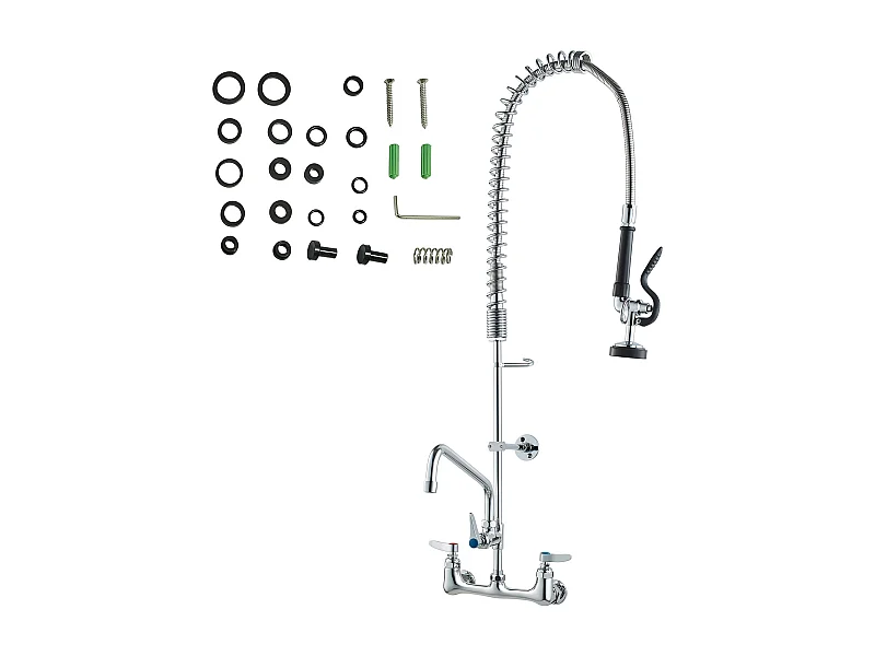 Bateria Kuchenna, SucceBuy Komercyjna Bateria Ścienna do Zlewu Kuchennego - Ze Spryskiwaczem do Wstępnego Płukania, 91 cm
