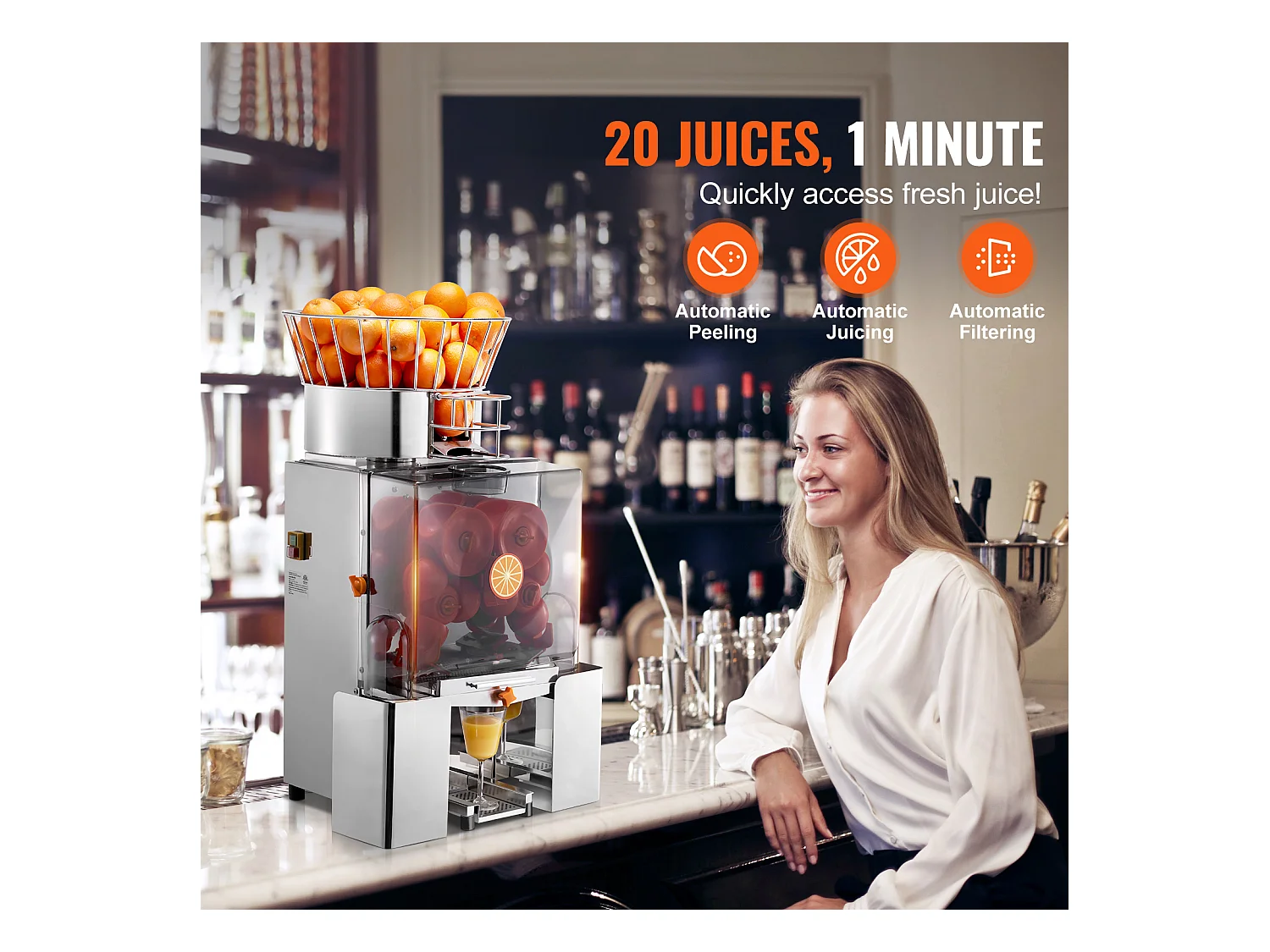Presse-Agrumes SucceBuy Extracteur de Jus d'Orange Commercial 120 W Machine d'Extraction de Jus Automatique