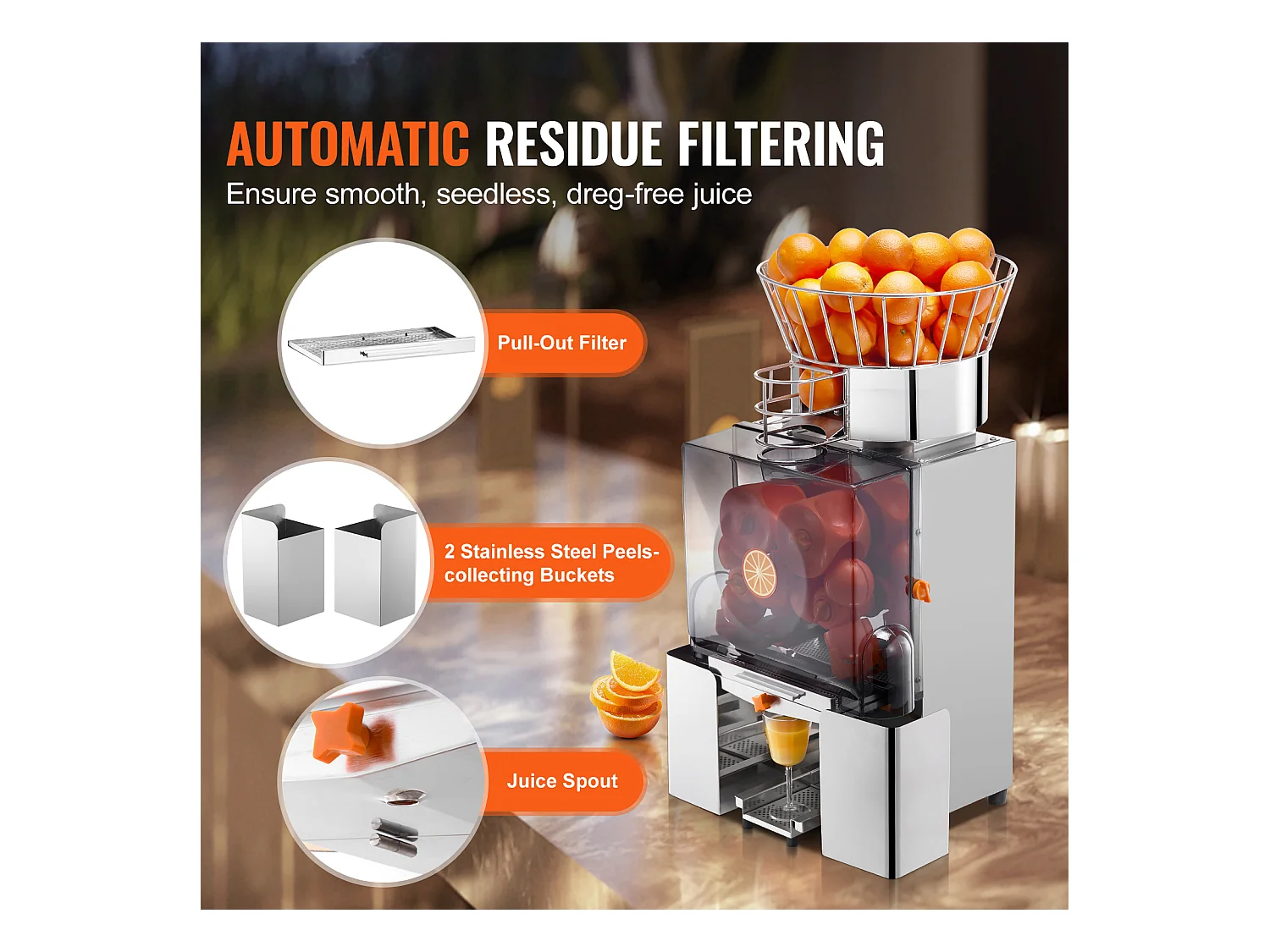 Presse-Agrumes SucceBuy Extracteur de Jus d'Orange Commercial 120 W Machine d'Extraction de Jus Automatique