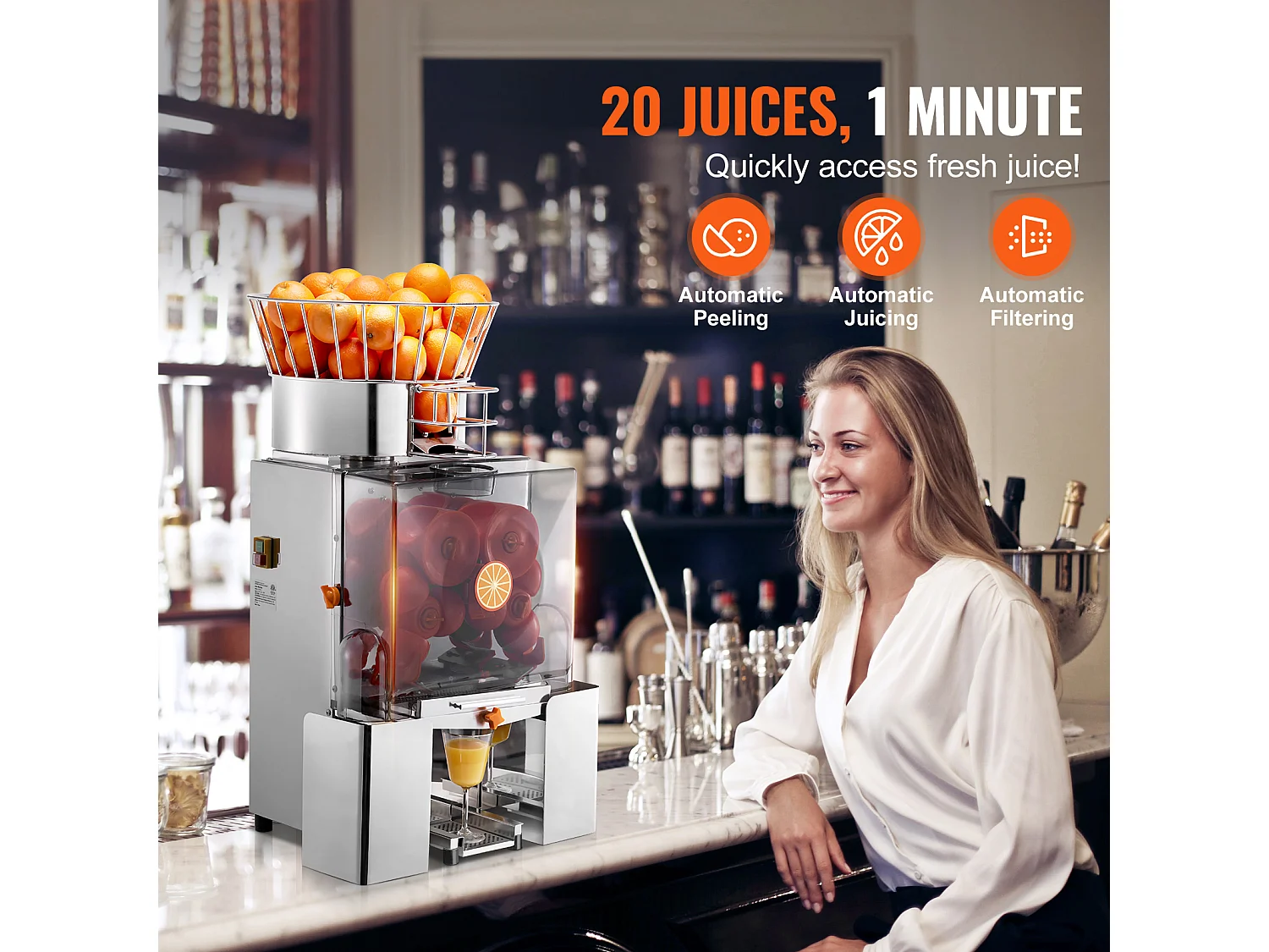 Presse-Agrumes SucceBuy Extracteur de Jus d'Orange Commercial 120 W Machine d'Extraction de Jus Automatique