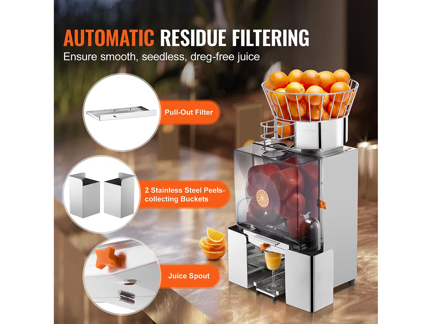 Presse-Agrumes SucceBuy Extracteur de Jus d'Orange Commercial 120 W Machine d'Extraction de Jus Automatique