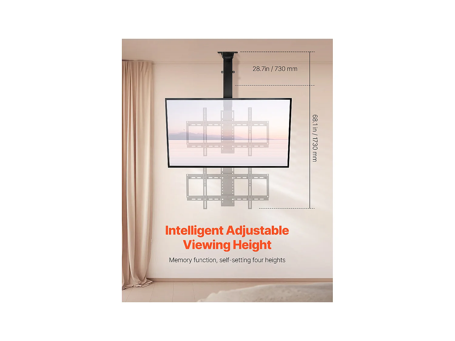 Support TV Murale SucceBuy Support de Plafond Motorisé pour Téléviseur - Écran de 81 à 140 cm - Support de Plafond Réglable Électriquement