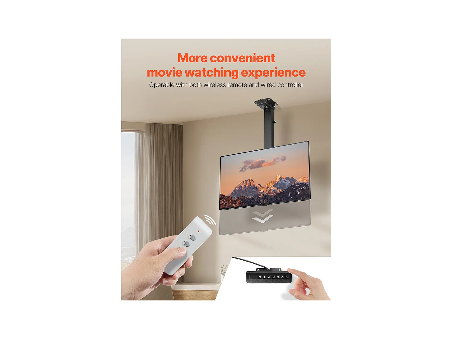 Support TV Murale SucceBuy Support de Plafond Motorisé pour Téléviseur - Écran de 81 à 140 cm - Support de Plafond Réglable Électriquement