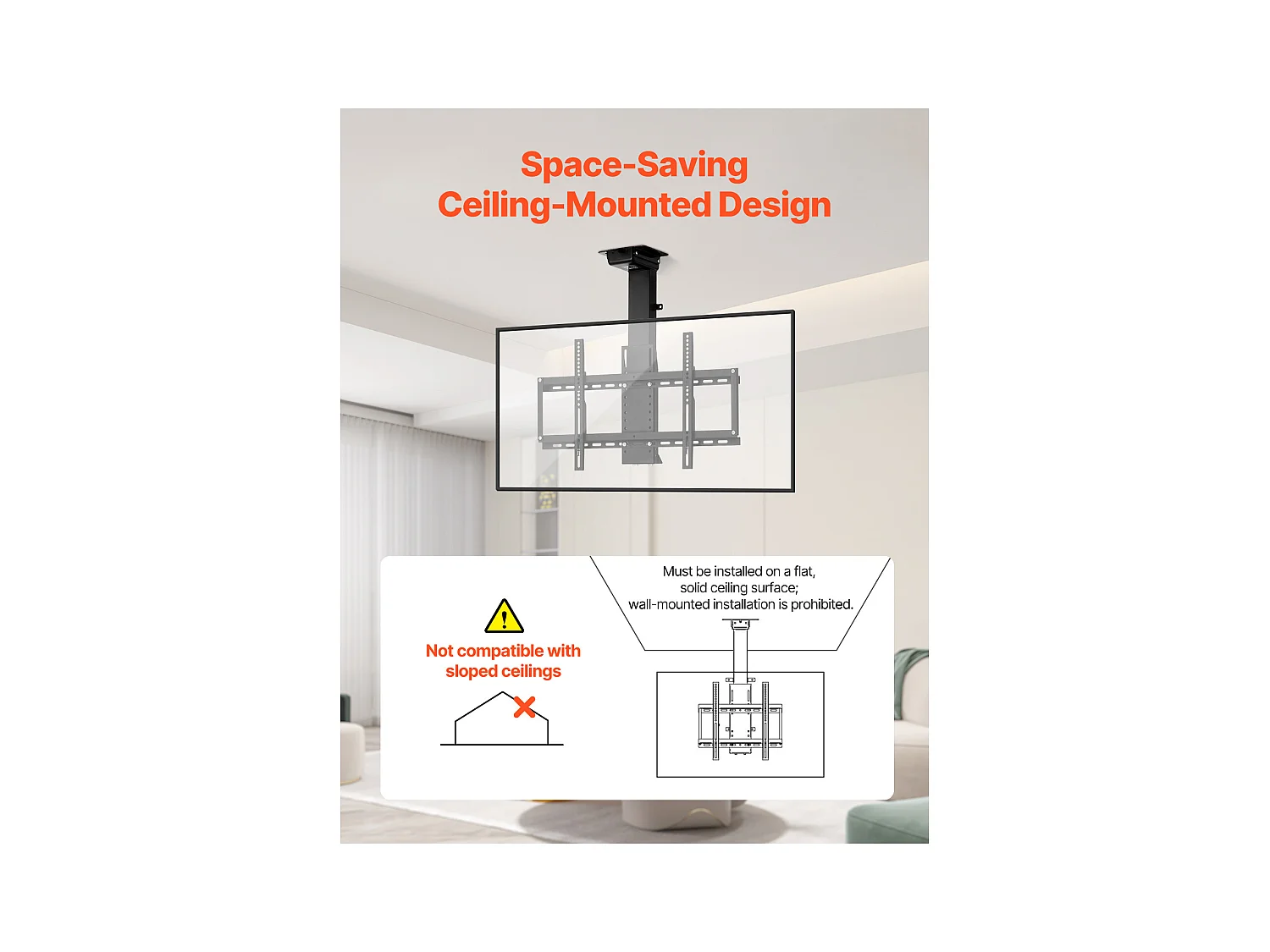 Support TV Murale SucceBuy Support de Plafond Motorisé pour Téléviseur - Écran de 81 à 140 cm - Support de Plafond Réglable Électriquement