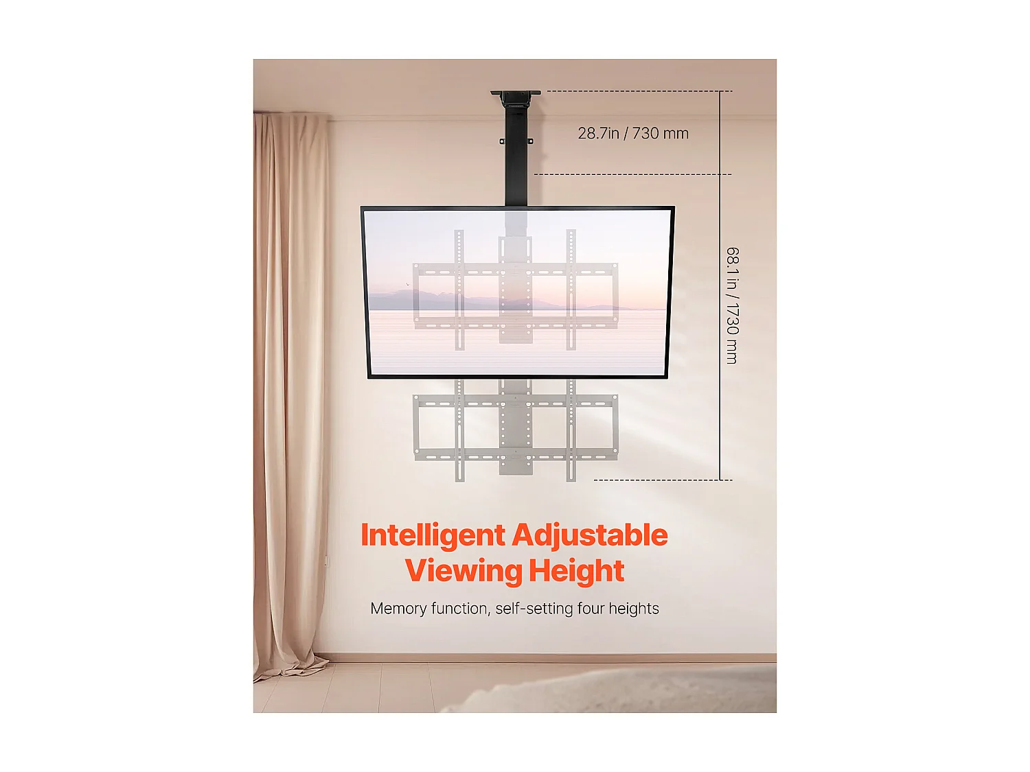 Suporte de Parede para TV SucceBuy Suporte de Teto Motorizado para TV - Ecrã de 81 a 140 cm - Suporte de Teto Ajustável Eletricamente