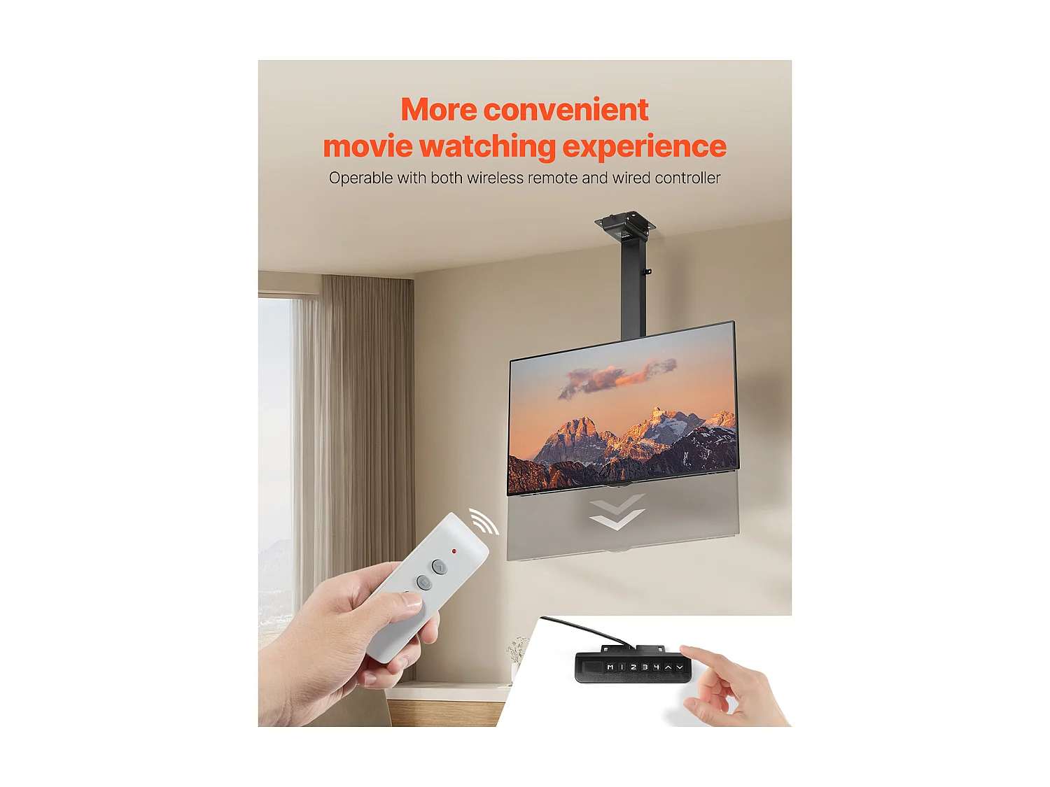 Suporte de Parede para TV SucceBuy Suporte de Teto Motorizado para TV - Ecrã de 81 a 140 cm - Suporte de Teto Ajustável Eletricamente