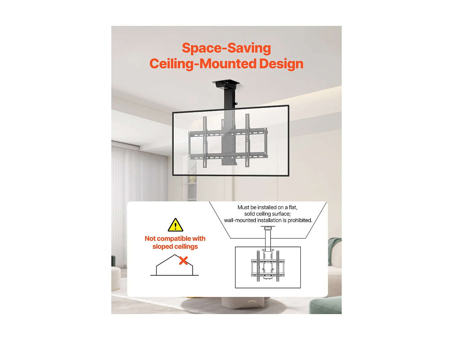 Suporte de Parede para TV SucceBuy Suporte de Teto Motorizado para TV - Ecrã de 81 a 140 cm - Suporte de Teto Ajustável Eletricamente